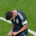 greatest footballer of all time, Lionel Messi Celebrating after defeating England at the world cup semi finals