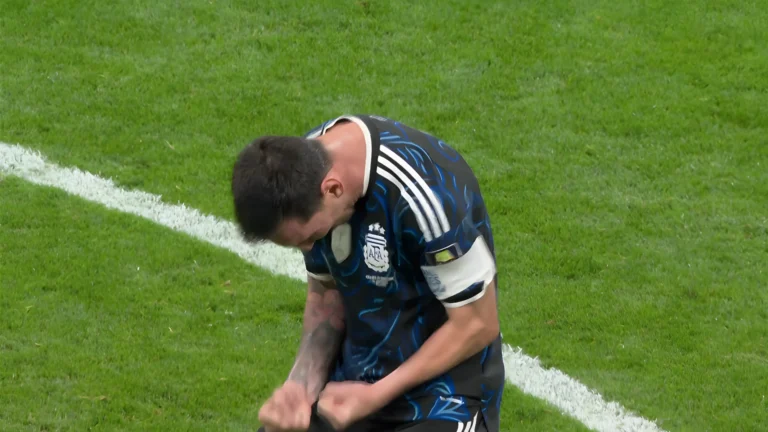 greatest footballer of all time, Lionel Messi Celebrating after defeating England at the world cup semi finals